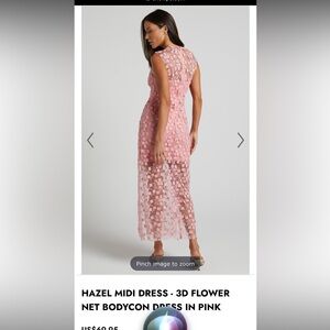 HAZEL MIDI DRESS - 3D FLOWER NET BODYCON DRESS IN PINK